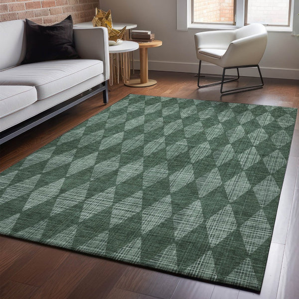 HomeRoots 10' X 14' Olive Green & Ivory Diamond Area Rug - Washable, Stain-Resistant, UV Protected Comfort! 650080