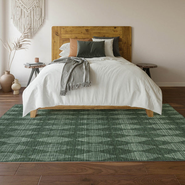 HomeRoots 10' X 14' Olive Green & Ivory Diamond Area Rug - Washable, Stain-Resistant, UV Protected Comfort! 650080