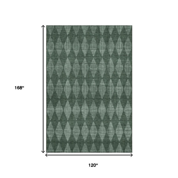 HomeRoots 10' X 14' Olive Green & Ivory Diamond Area Rug - Washable, Stain-Resistant, UV Protected Comfort! 650080