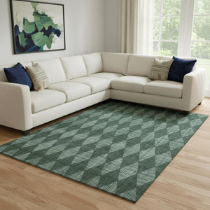 HomeRoots 10' X 14' Olive Green & Ivory Diamond Area Rug - Washable, Stain-Resistant, UV Protected Comfort! 650080