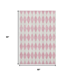 HomeRoots 5' X 8' Pink And Ivory Diamond Area Rug - Stylish, Washable, UV-Protected for Modern Homes & Playrooms 650082