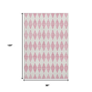 HomeRoots 8' X 10' Pink And Ivory Diamond Area Rug - Washable, UV Protected, Durable & Stylish for Any Room 650084