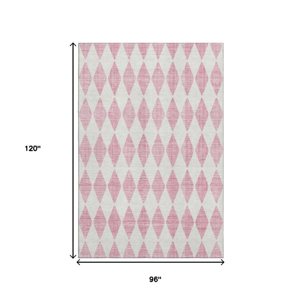 HomeRoots 8' X 10' Pink And Ivory Diamond Area Rug - Washable, UV Protected, Durable & Stylish for Any Room 650084