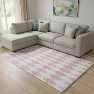 HomeRoots 8' X 10' Pink And Ivory Diamond Area Rug - Washable, UV Protected, Durable & Stylish for Any Room 650084