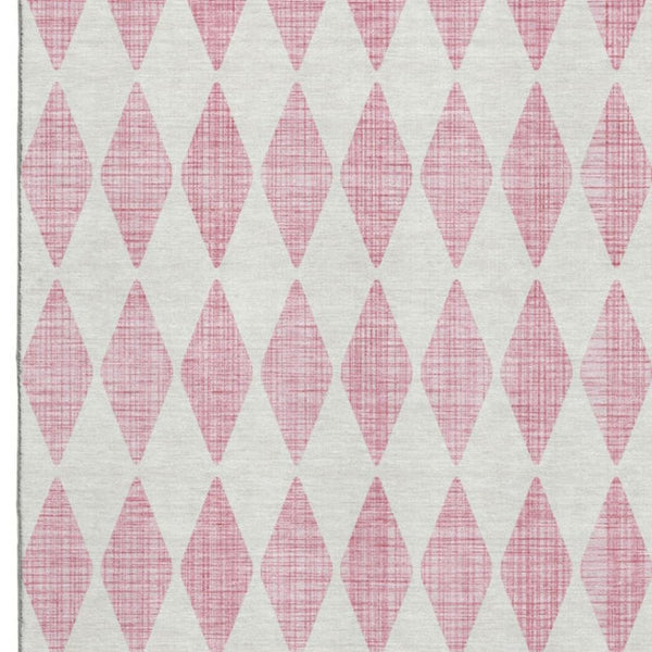 HomeRoots 8' X 10' Pink And Ivory Diamond Area Rug - Washable, UV Protected, Durable & Stylish for Any Room 650084