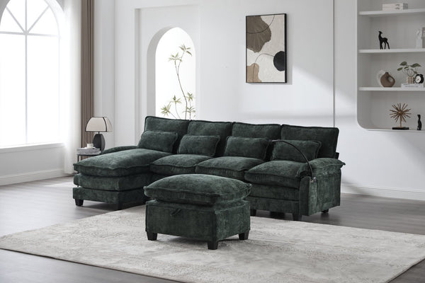 English Elm United We Win 106" U-Shape Sectional Sofa - Cozy Chenille Couch With Storage Ottoman & Usb Ports W1568S00228-GIGA