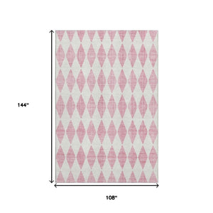 HomeRoots 9' X 12' Pink And Ivory Diamond Area Rug – Stylish, Washable, UV-Protected, and Stain-Resistant! 650085