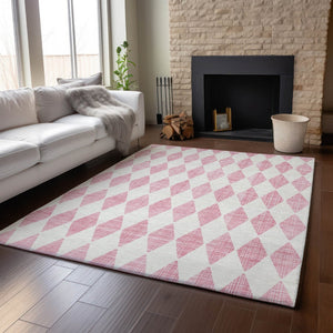 HomeRoots 9' X 12' Pink And Ivory Diamond Area Rug – Stylish, Washable, UV-Protected, and Stain-Resistant! 650085