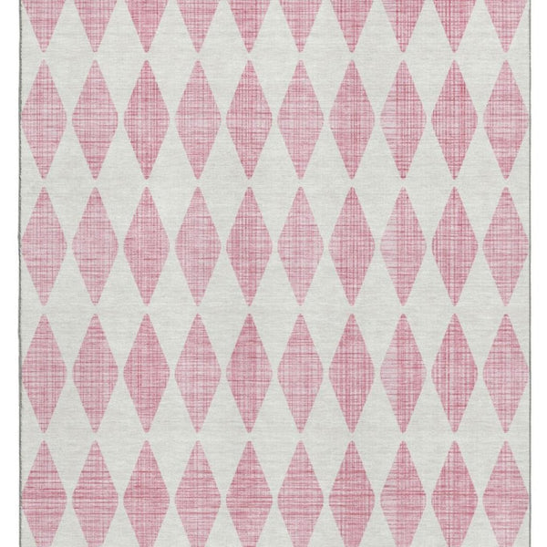 HomeRoots 9' X 12' Pink And Ivory Diamond Area Rug – Stylish, Washable, UV-Protected, and Stain-Resistant! 650085
