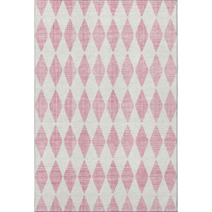 HomeRoots 10' X 14' Pink and Ivory Diamond Area Rug - Durable, Washable, UV Protected for Family Spaces 650086