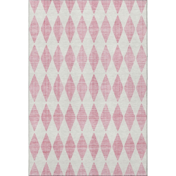 HomeRoots 10' X 14' Pink and Ivory Diamond Area Rug - Durable, Washable, UV Protected for Family Spaces 650086