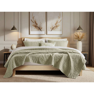 English Elm Full/queen Garment Washed Cotton Quilt Set Soft Neutral Farmhouse Bedroom Bedding Sage B035P496596