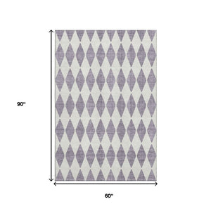 HomeRoots 5' X 8' Stylish Purple & Ivory Diamond Area Rug - Washable, UV Protected, Stain-Resistant Design 650094