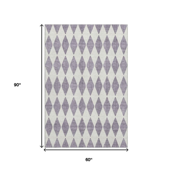 HomeRoots 5' X 8' Stylish Purple & Ivory Diamond Area Rug - Washable, UV Protected, Stain-Resistant Design 650094