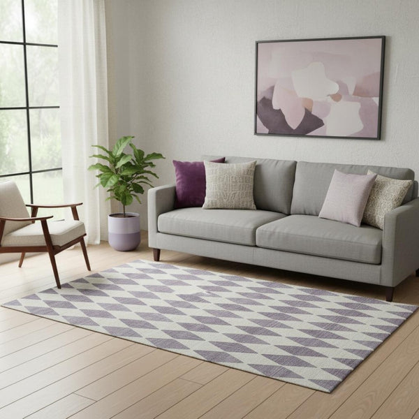 HomeRoots 5' X 8' Stylish Purple & Ivory Diamond Area Rug - Washable, UV Protected, Stain-Resistant Design 650094