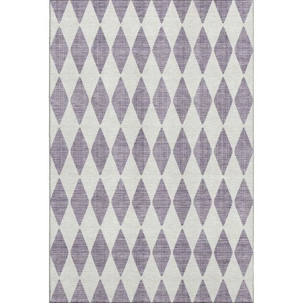 HomeRoots 5' X 8' Stylish Purple & Ivory Diamond Area Rug - Washable, UV Protected, Stain-Resistant Design 650094