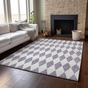 HomeRoots 5' X 8' Stylish Purple & Ivory Diamond Area Rug - Washable, UV Protected, Stain-Resistant Design 650094