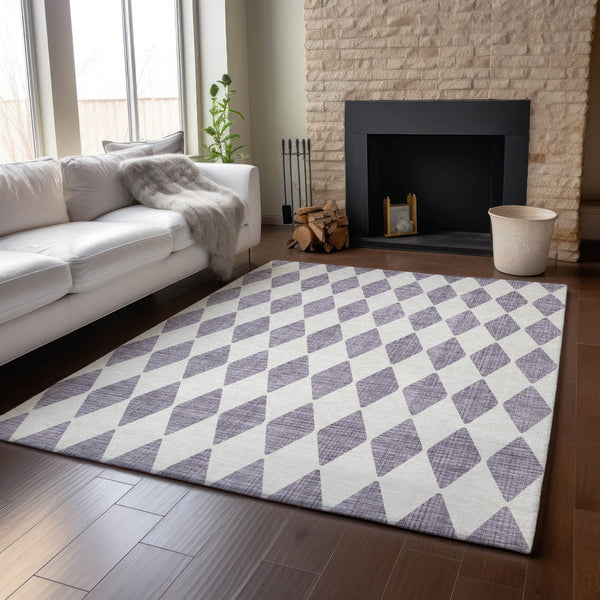 HomeRoots 5' X 8' Stylish Purple & Ivory Diamond Area Rug - Washable, UV Protected, Stain-Resistant Design 650094