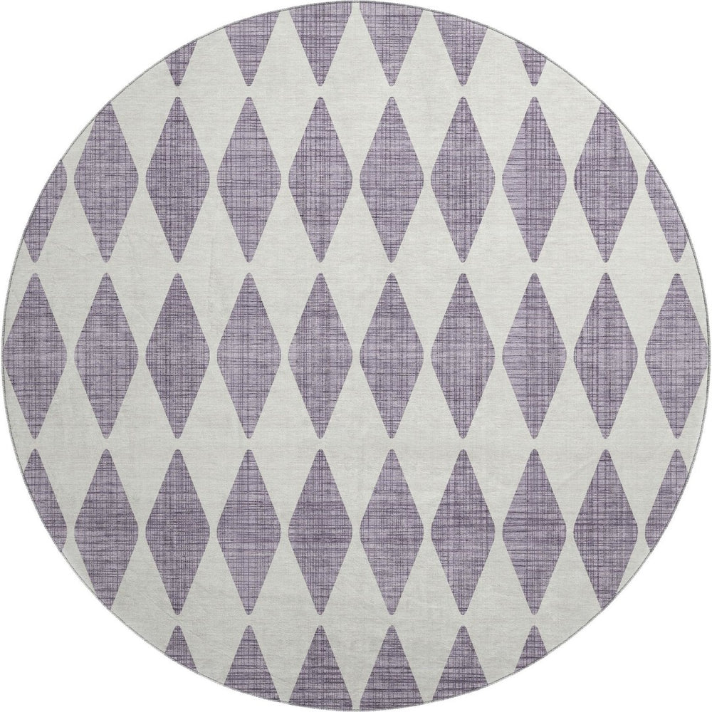 HomeRoots 8' Purple and Ivory Diamond Rug - Washable, UV Protected, Stylishly Durable for Homes with Kids & Pets 650095