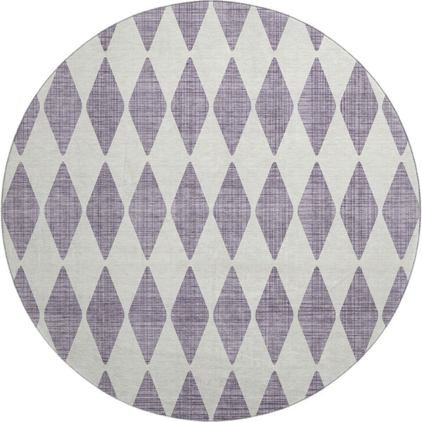 HomeRoots 8' Purple and Ivory Diamond Rug - Washable, UV Protected, Stylishly Durable for Homes with Kids & Pets 650095