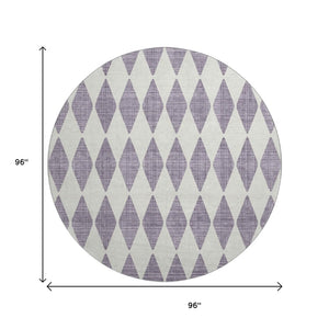 HomeRoots 8' Purple and Ivory Diamond Rug - Washable, UV Protected, Stylishly Durable for Homes with Kids & Pets 650095