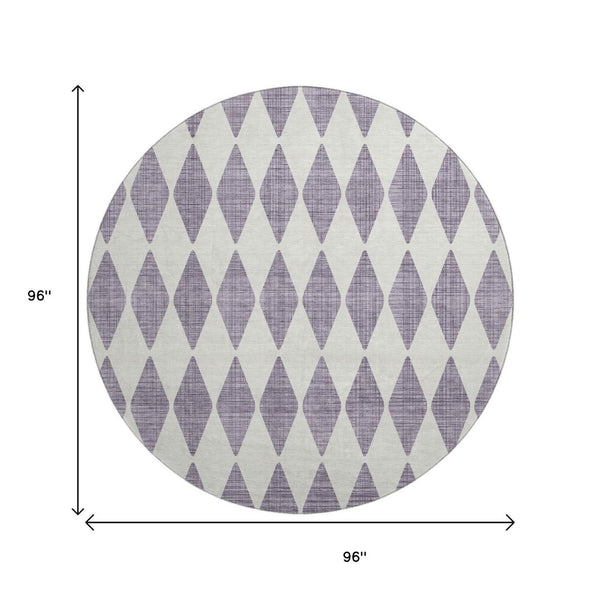 HomeRoots 8' Purple and Ivory Diamond Rug - Washable, UV Protected, Stylishly Durable for Homes with Kids & Pets 650095