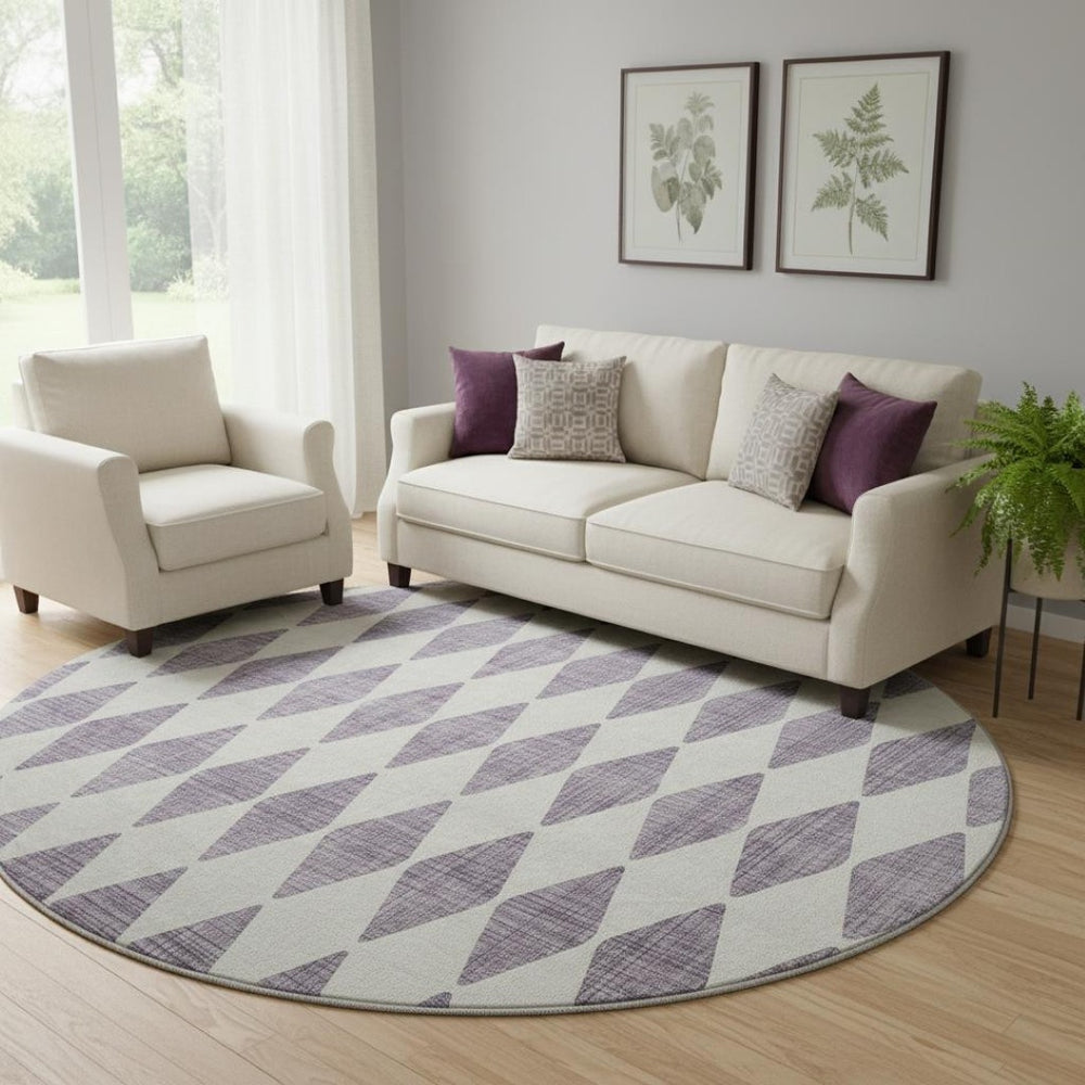 HomeRoots 8' Purple and Ivory Diamond Rug - Washable, UV Protected, Stylishly Durable for Homes with Kids & Pets 650095