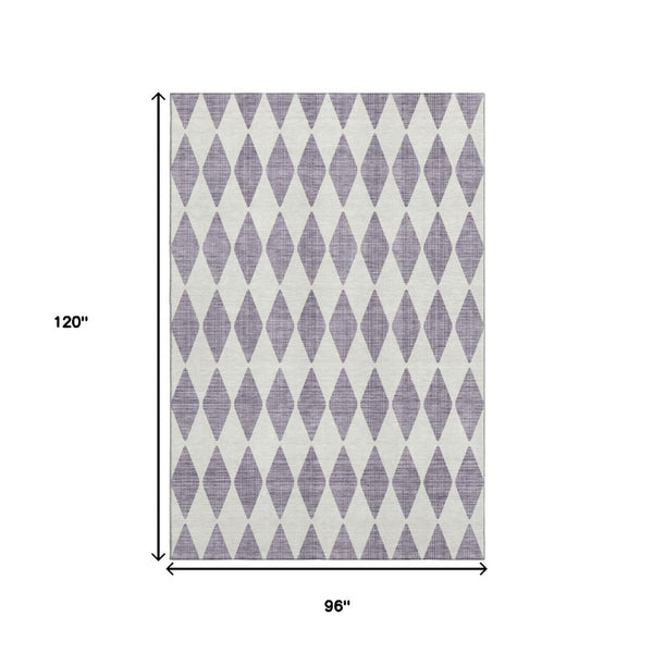 HomeRoots 8' X 10' Purple And Ivory Diamond Area Rug - Washable, UV-Protected, Durable Design for Any Space 650096