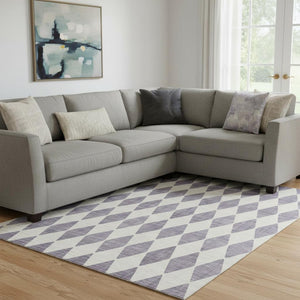 HomeRoots 8' X 10' Purple And Ivory Diamond Area Rug - Washable, UV-Protected, Durable Design for Any Space 650096