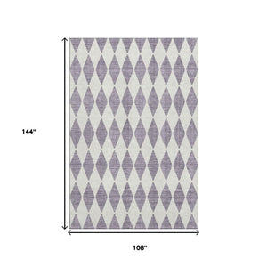 HomeRoots 9' X 12' Purple and Ivory Diamond Washable Area Rug - Durable, Stain-Resistant, UV Protected Elegance 650097