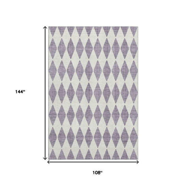 HomeRoots 9' X 12' Purple and Ivory Diamond Washable Area Rug - Durable, Stain-Resistant, UV Protected Elegance 650097