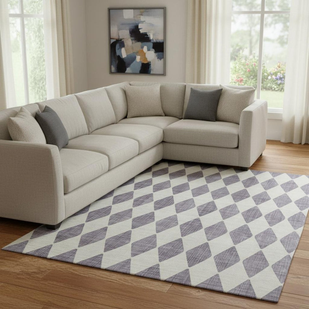 HomeRoots 9' X 12' Purple and Ivory Diamond Washable Area Rug - Durable, Stain-Resistant, UV Protected Elegance 650097