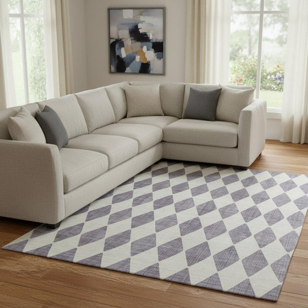 HomeRoots 9' X 12' Purple and Ivory Diamond Washable Area Rug - Durable, Stain-Resistant, UV Protected Elegance 650097