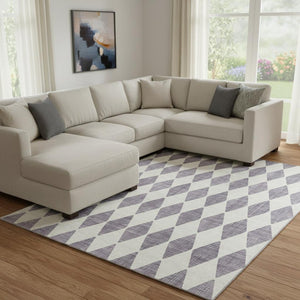 HomeRoots 10' X 14' Purple and Ivory Diamond Washable Area Rug - Stylish, Durable, and Easy Care for Every Home 650098