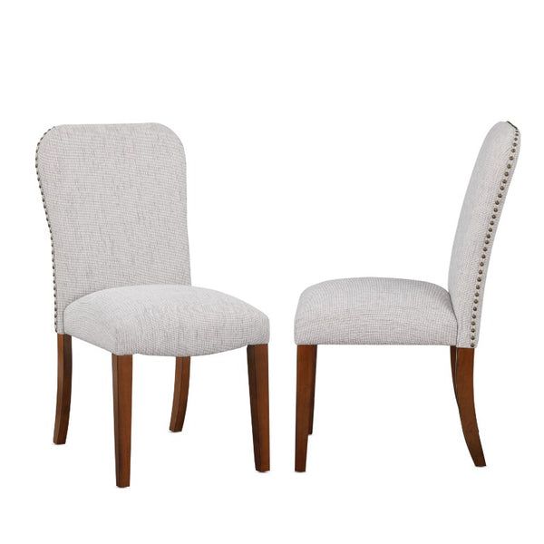 Comfort Pointe Salina Sea Oat Dining Chair in Performance Fabric with Nail Heads Sea Oat / Espresso