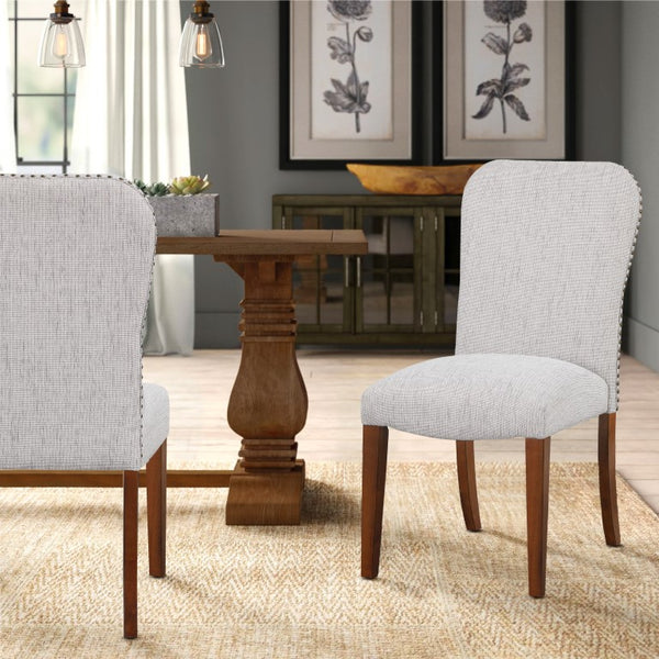 Comfort Pointe Salina Sea Oat Dining Chair in Performance Fabric with Nail Heads Sea Oat / Espresso