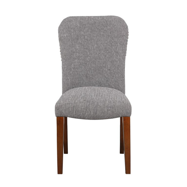 Comfort Pointe Salina Ashen Grey Dining Chair in Performance Fabric with Nail Heads Ashen Grey / Espresso