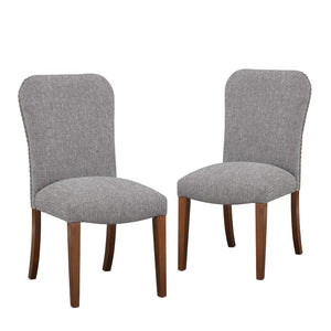 Comfort Pointe Salina Ashen Grey Dining Chair in Performance Fabric with Nail Heads Ashen Grey / Espresso