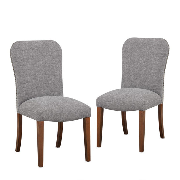 Comfort Pointe Salina Ashen Grey Dining Chair in Performance Fabric with Nail Heads Ashen Grey / Espresso