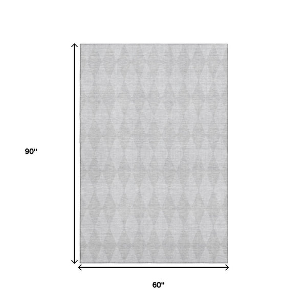 HomeRoots 5' X 8' Pewter & Ivory Diamond Area Rug - Washable, Stain-Resistant, UV-Protected for Every Home 650100