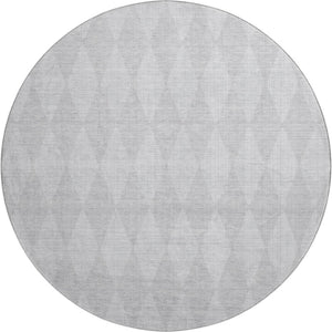 HomeRoots 8' Pewter and Ivory Diamond Washable Round Rug – UV-Protected, Stain-Resistant, Ideal for High-Traffic Areas 650101