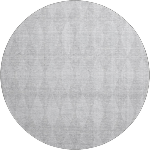 HomeRoots 8' Pewter and Ivory Diamond Washable Round Rug – UV-Protected, Stain-Resistant, Ideal for High-Traffic Areas 650101