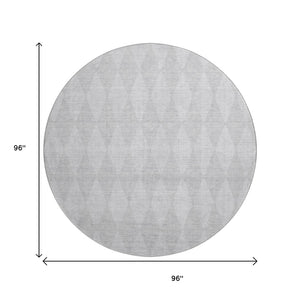 HomeRoots 8' Pewter and Ivory Diamond Washable Round Rug – UV-Protected, Stain-Resistant, Ideal for High-Traffic Areas 650101