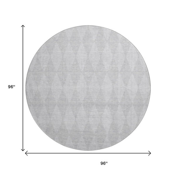 HomeRoots 8' Pewter and Ivory Diamond Washable Round Rug – UV-Protected, Stain-Resistant, Ideal for High-Traffic Areas 650101