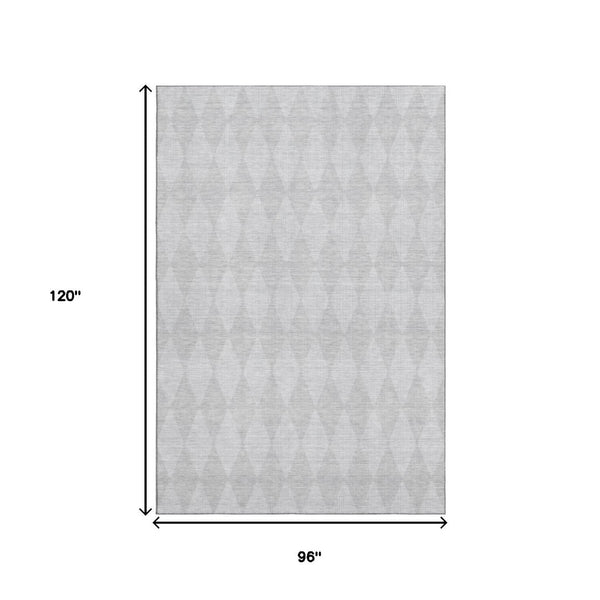 HomeRoots 8' X 10' Pewter Ivory Diamond Area Rug - Washable, Stain-Resistant, UV Protected for Family Spaces 650102