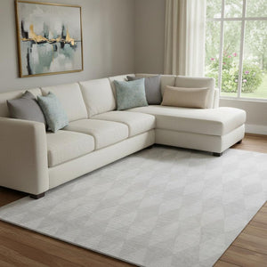 HomeRoots 8' X 10' Pewter Ivory Diamond Area Rug - Washable, Stain-Resistant, UV Protected for Family Spaces 650102