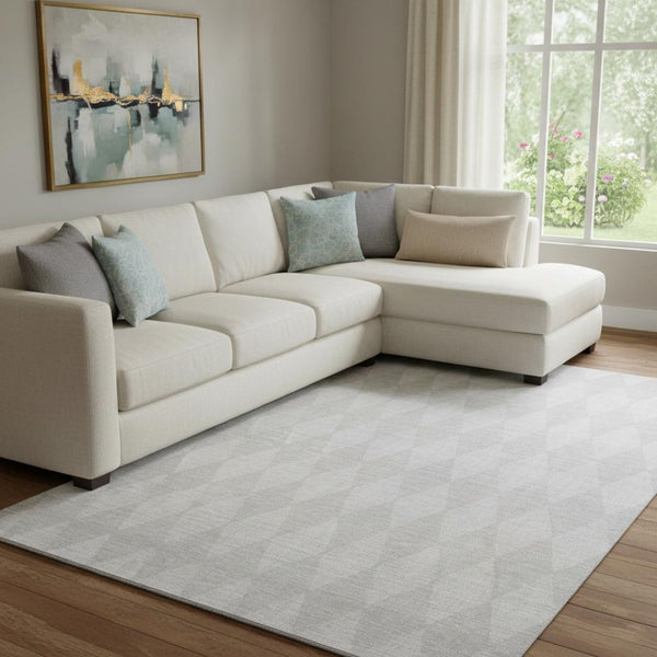 HomeRoots 8' X 10' Pewter Ivory Diamond Area Rug - Washable, Stain-Resistant, UV Protected for Family Spaces 650102