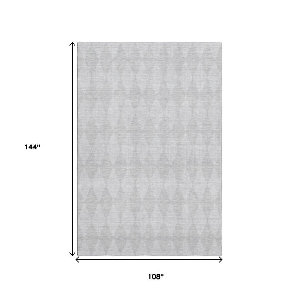 HomeRoots 9' X 12' Stylish Pewter and Ivory Diamond Rug – Washable, UV-Protected, Ideal for High-Traffic Areas 650103