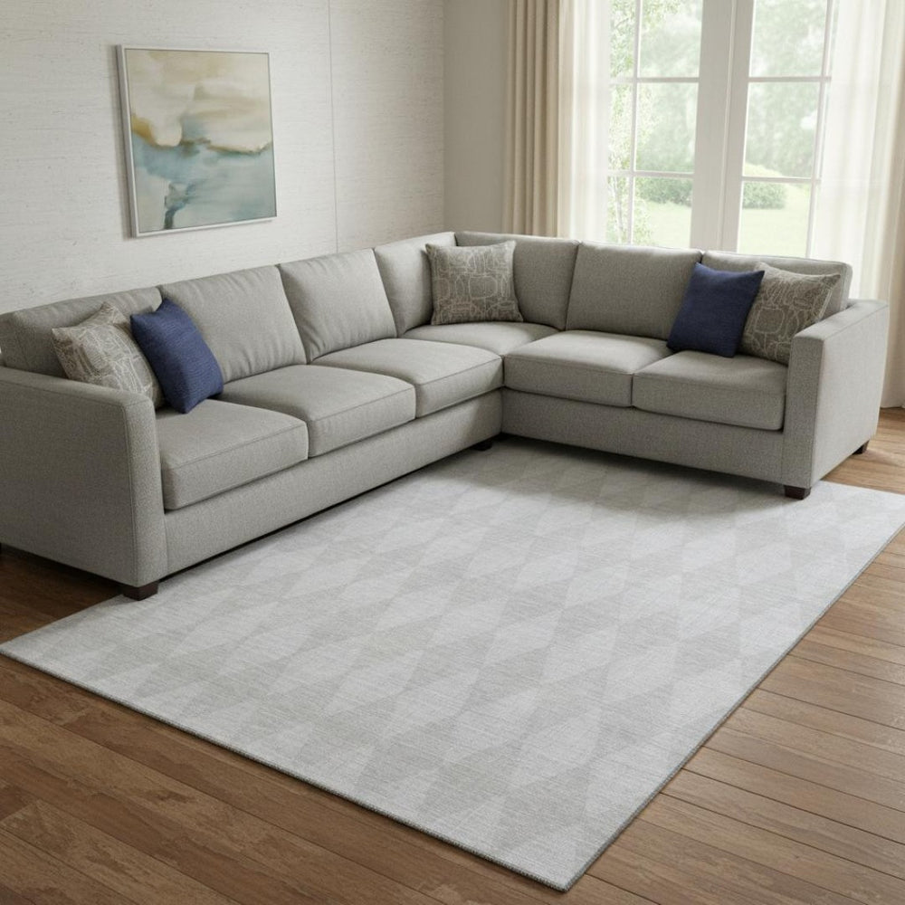 HomeRoots 10' X 14' Elegant Pewter and Ivory Diamond Area Rug – Washable, UV-Protected, Pet-Friendly Design! 650104