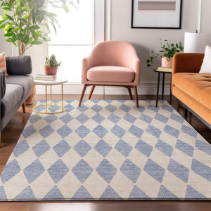 HomeRoots 5' X 8' Sky Blue Ivory Diamond Area Rug - Stylish, Durable, UV-Protected & Machine-Washable Design 650106